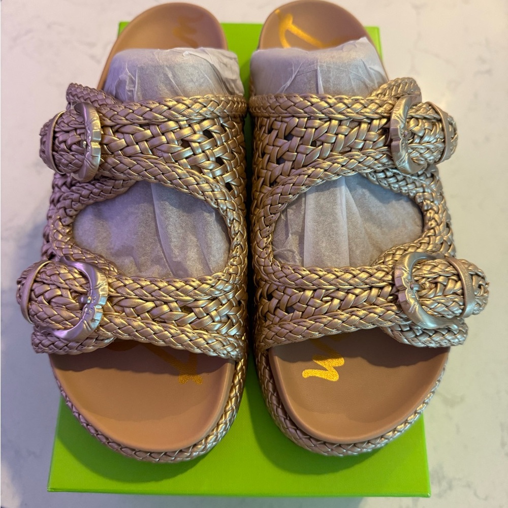 Never Worn! Sam Edelman Gold Woven Loafers